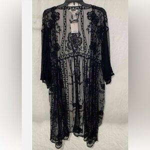 LC Lauren Conrad Womens Black Floral Sheer Lace